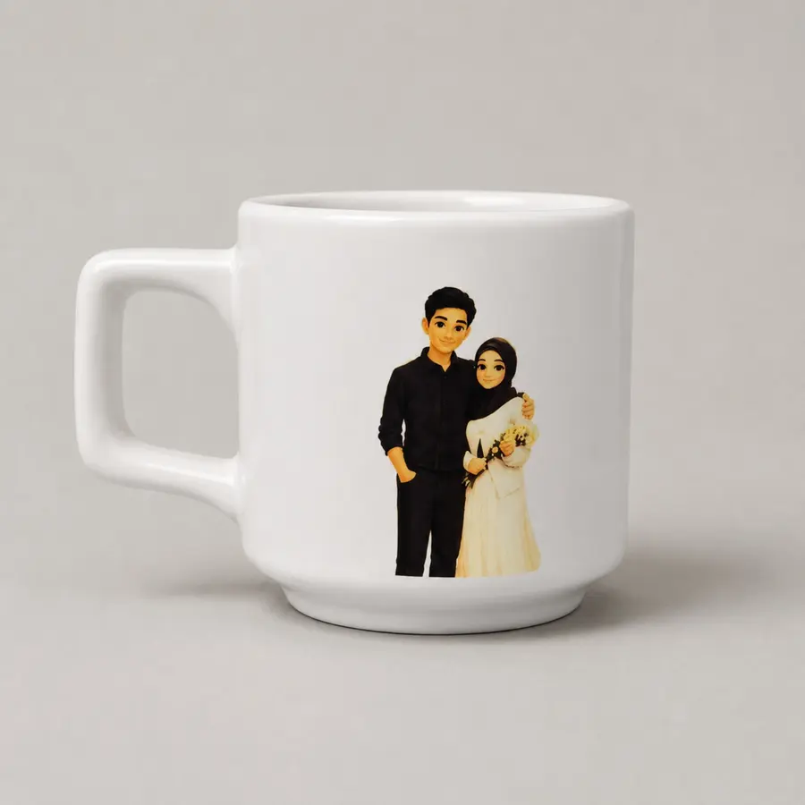 Mug Jengki custom dengan cetakan ilustrasi pasangan