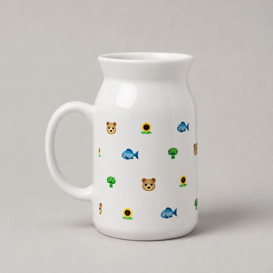 Mug Milky custom dengan cetakan ikon warna-warni