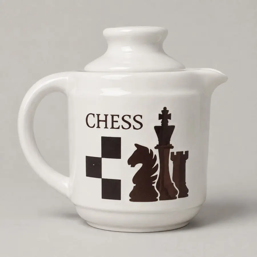 Mug Teko custom bertutup dengan cetakan desain catur